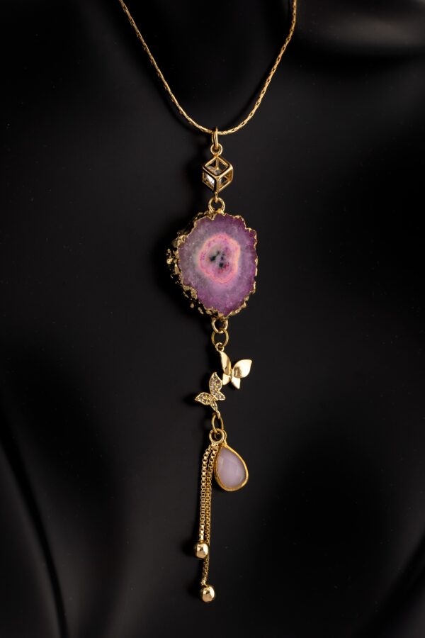 Half set with copper metal and gold plating with geode agate and synthetic rose quartz