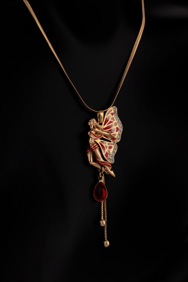 Necklace with copper metal and gold plating with enamel