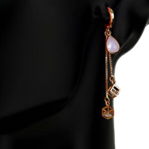 Earrings made of copper metal with gold plating and synthetic rose quartz