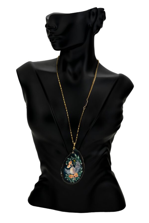 Double pendant necklace with brass metal, Soleimani agate stone and synthetic tourmaline