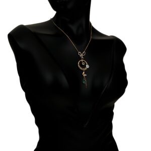 Gold-plated silver and copper metal necklace with synthetic Gibson stone